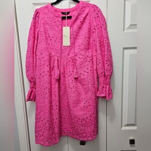 Pink Long Sleeve Eyelet Dress